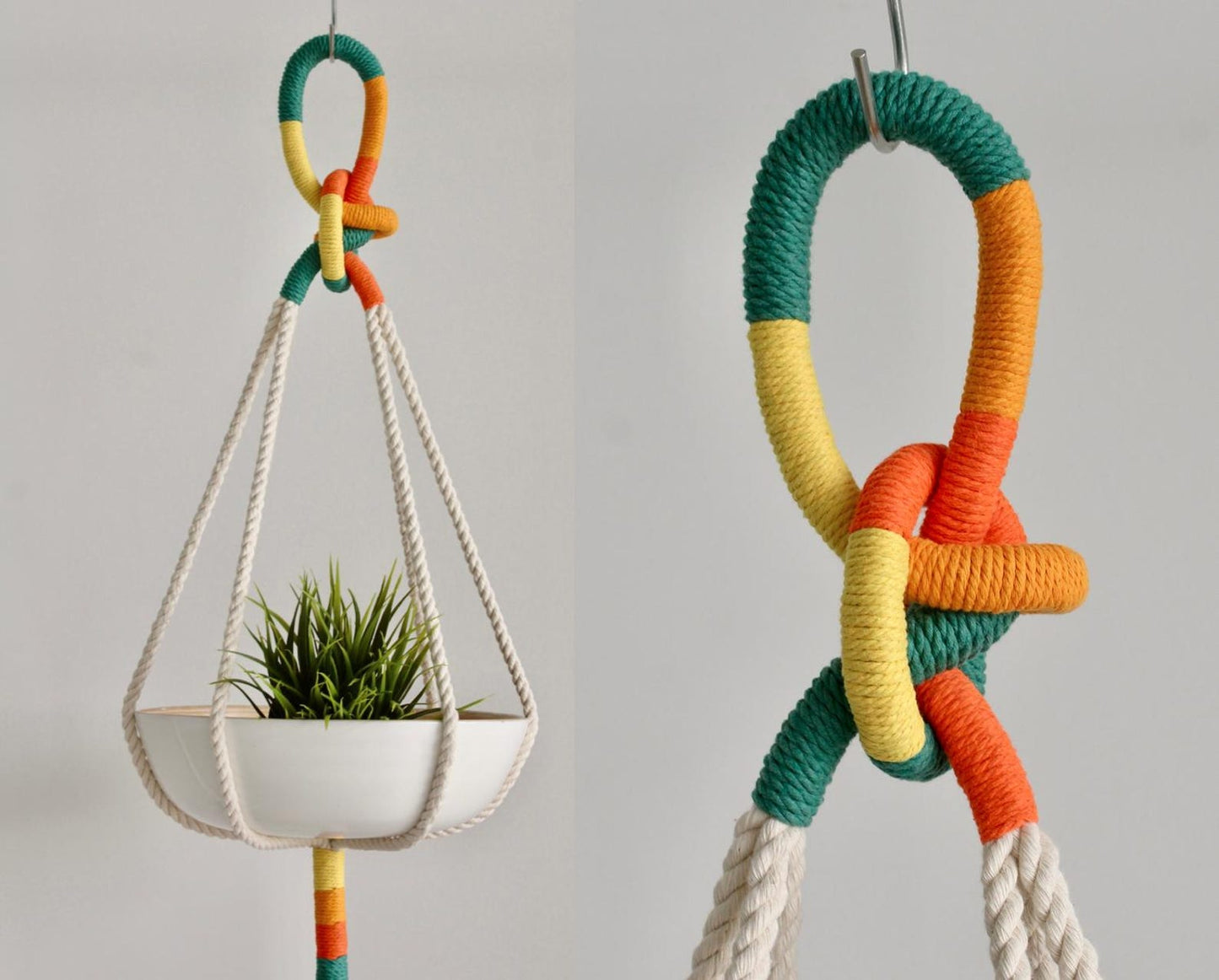 Color Block Macrame Plant Hanger – Textile Hanging Planter