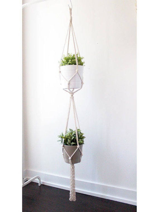 Double Macrame Plant Hanger, Hanging Planter