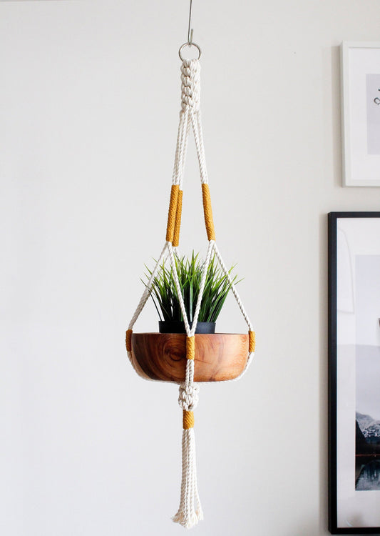 Minimalist Architectural Macrame Plant Hanger – 35” Handmade Indoor Planter