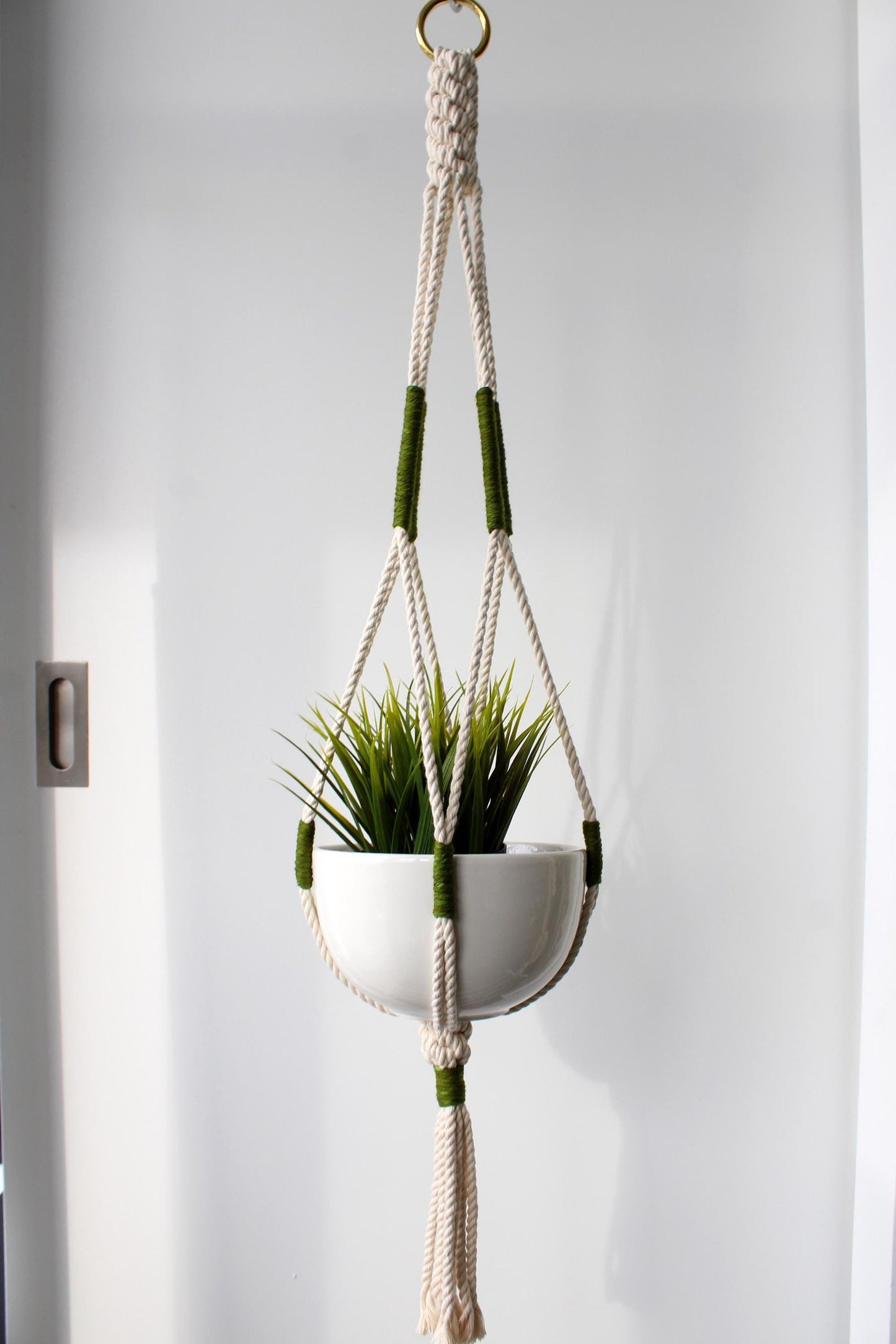 Architectural Moss Green Macrame Plant Hanger – Minimalist Hand-Dyed Indoor Planter- 35"