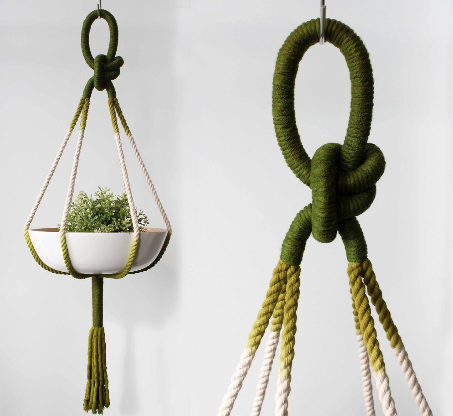 Ombre Forest & Olive Macrame Plant Hanger – 37” Hand-Dyed Indoor Planter