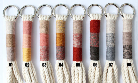 Macrame plant hanger with multi-colored wrapped accents, boho chic hanging planter, handmade cream cotton rope home decor made by Freefille