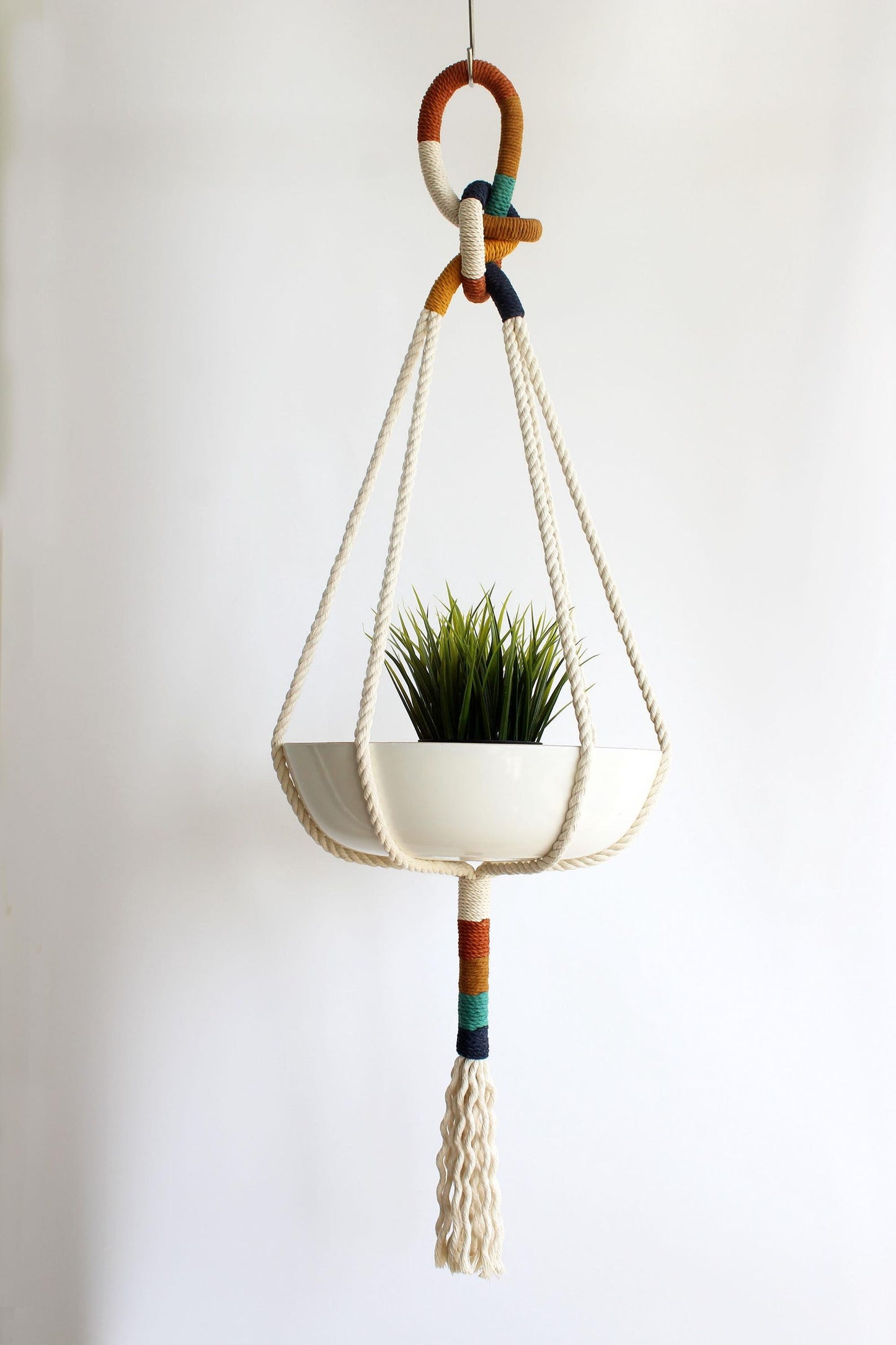 Color Block Macrame Plant Hanger – Textile Handmade Hanging Planter