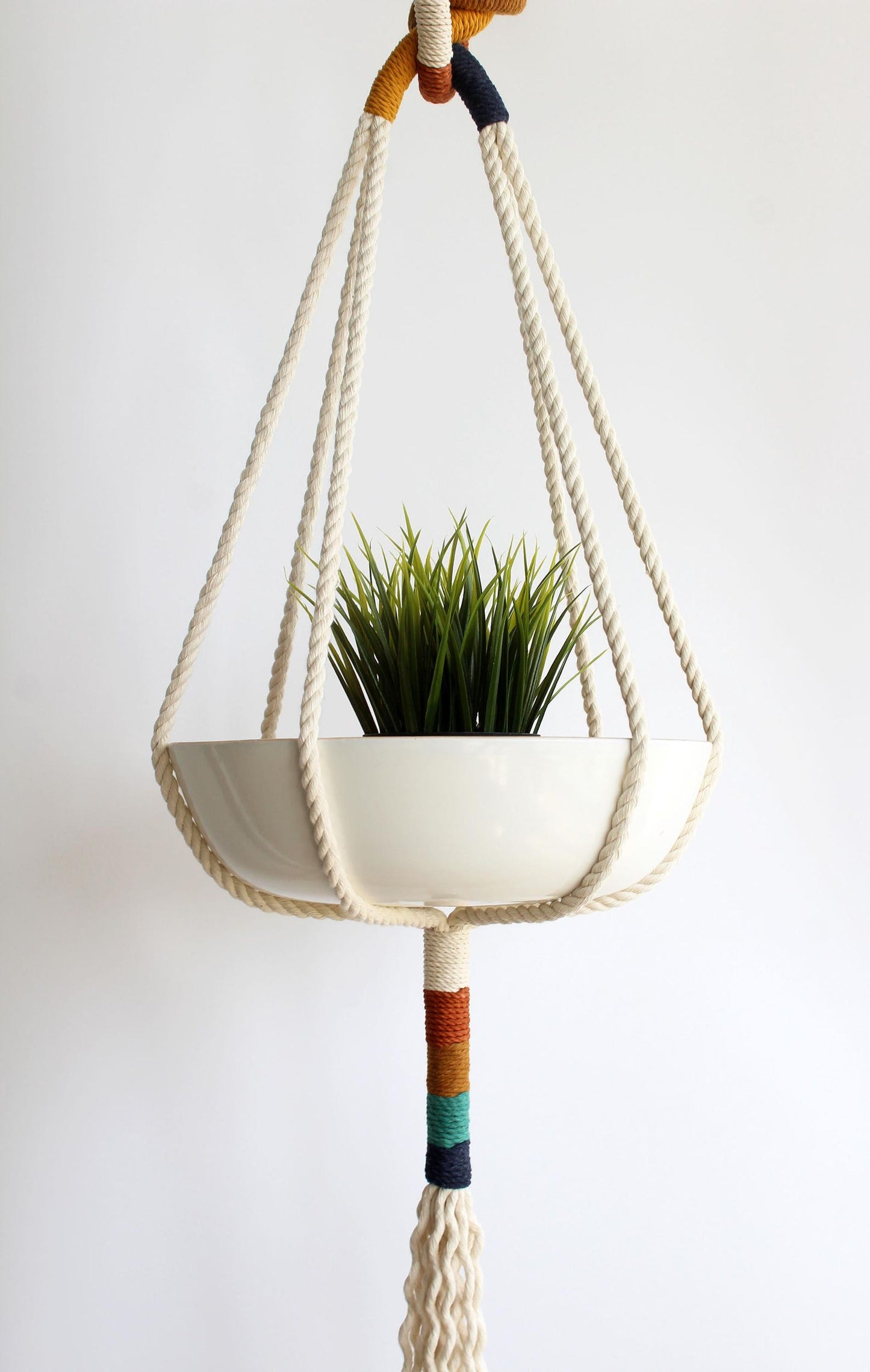 Color Block Macrame Plant Hanger – Textile Handmade Hanging Planter