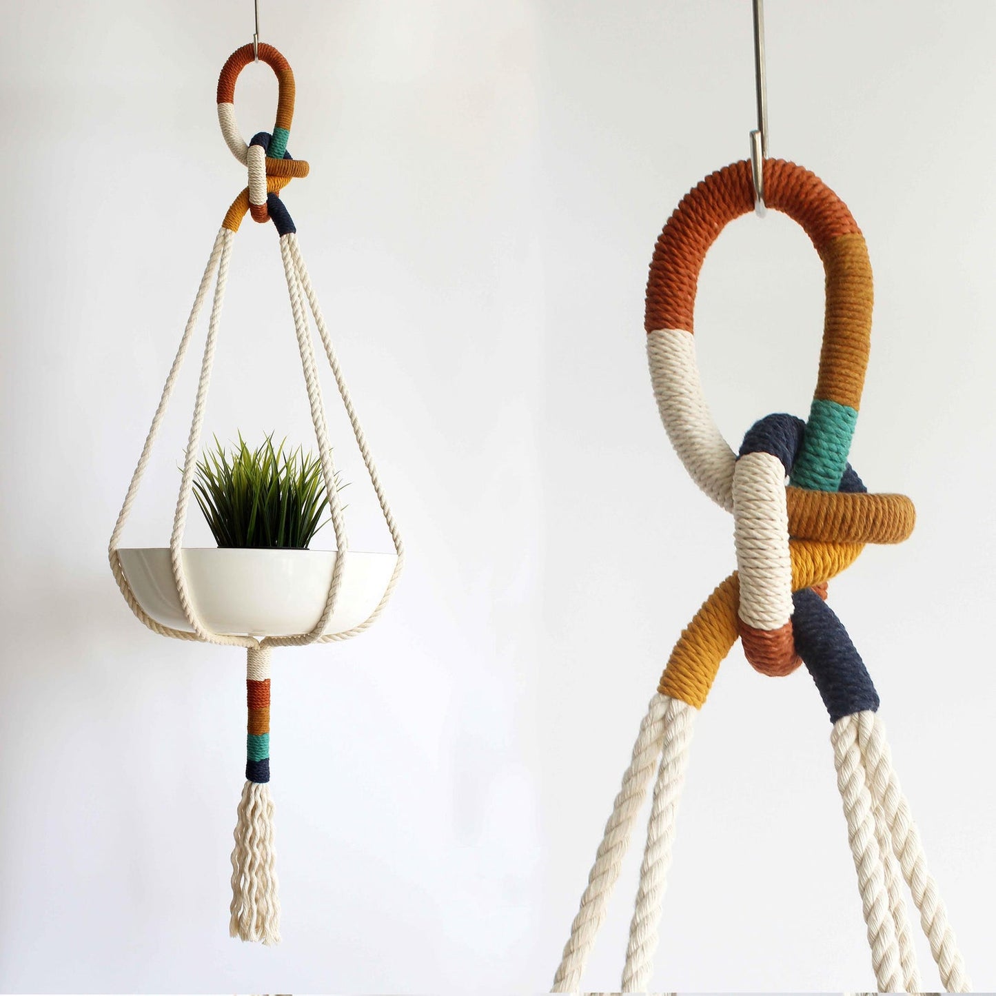 Color Block Macrame Plant Hanger – Textile Handmade Hanging Planter